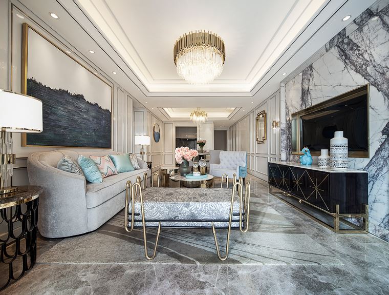 装修案例美式轻奢风格室内装修效果图-西福蓝湾四居175平方米  